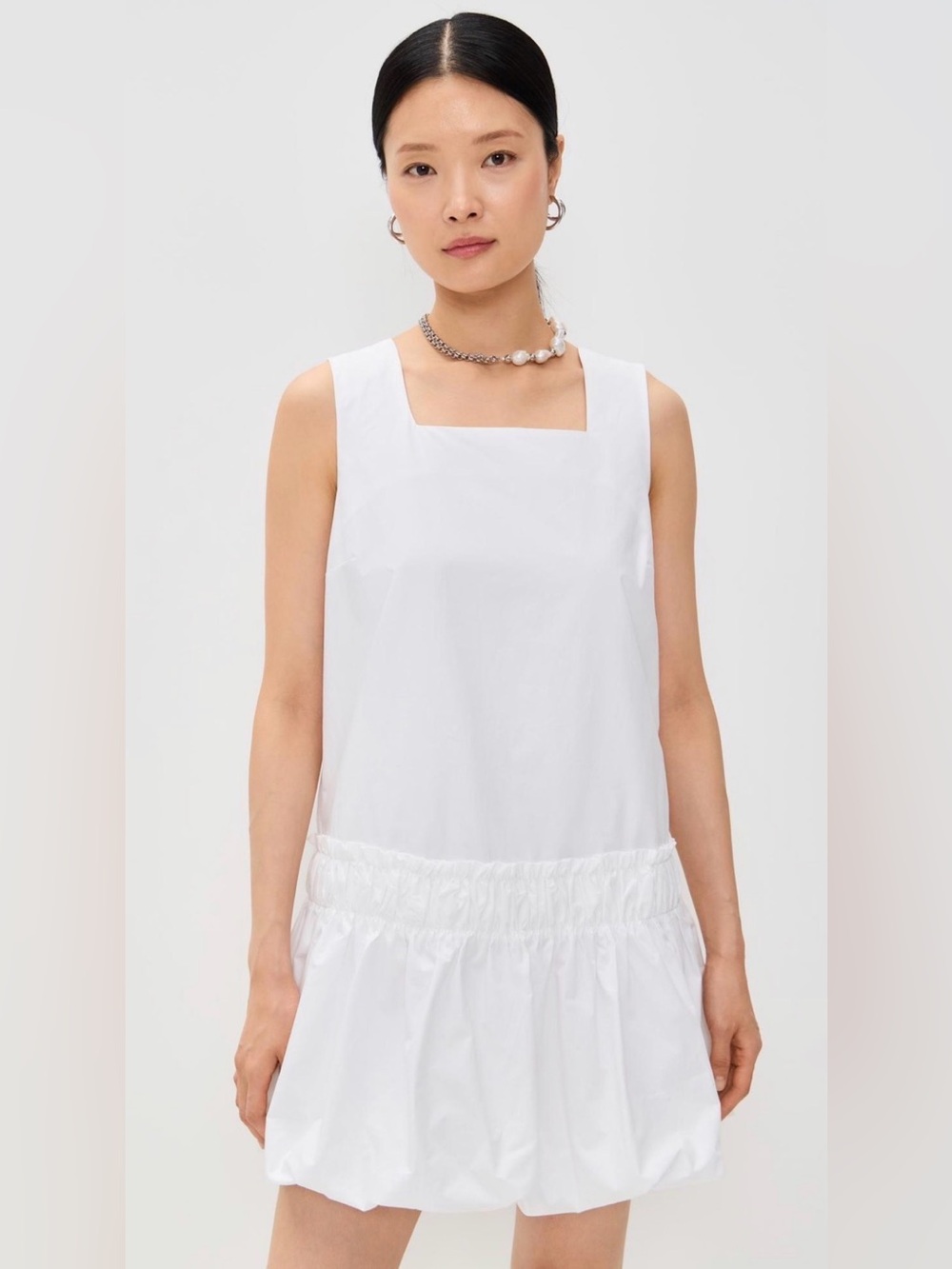 White Square Neck Sleeveless Bubble Dress